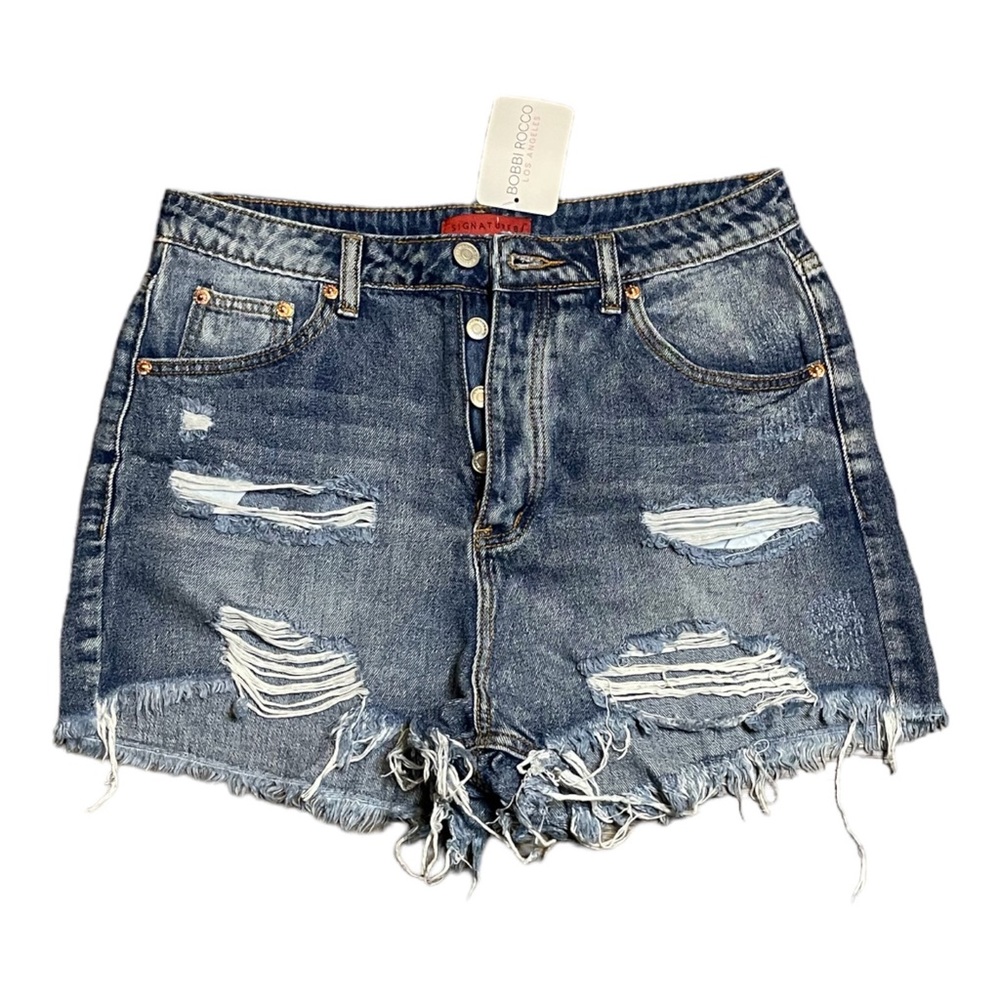 Bobbi Rocco Signature 8 Medium Mika Distressed Button Fly Denim Jean Shorts